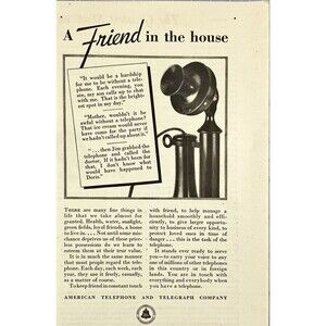 American Telephone and Telegraph Co. "A Friend in the House" Vtg Print Ad 1933